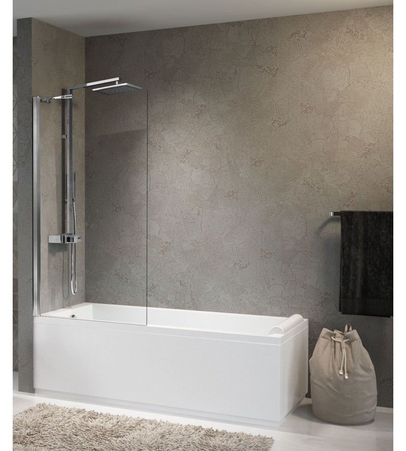 Bath screen with 1 fixed door with wall support bar Novellini Aurora 5