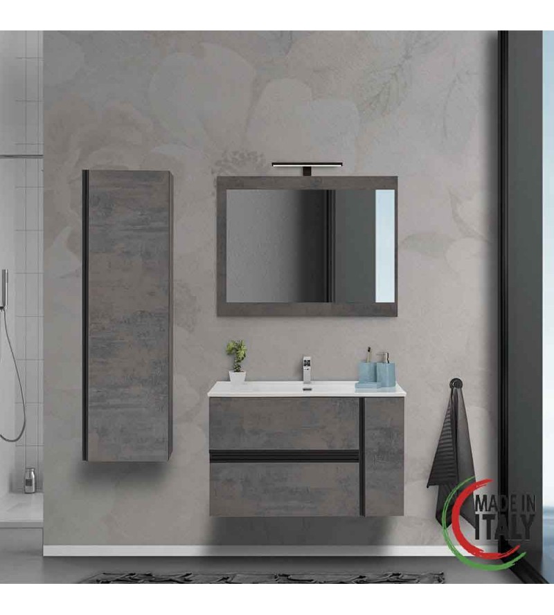 Conjunto de composición de baño suspendido 90 cm con lavabo de cerámica Feridras Oxid 805101