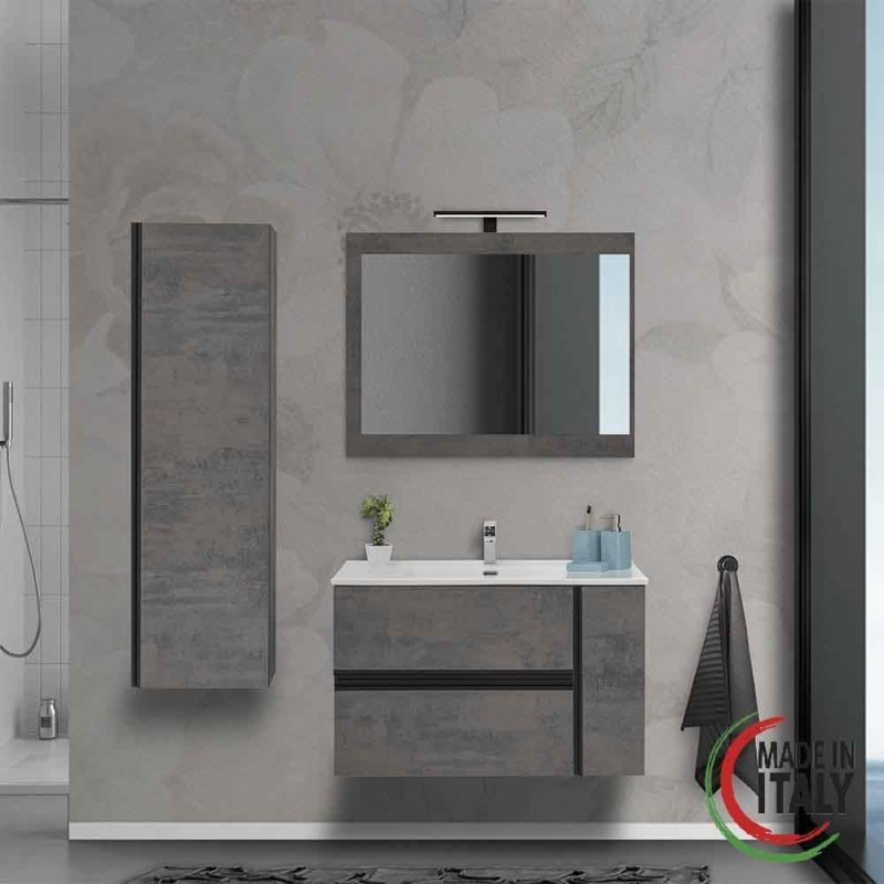 Ensemble de composition de salle de bain suspendu 90 cm avec vasque en céramique Feridras Oxid 805101