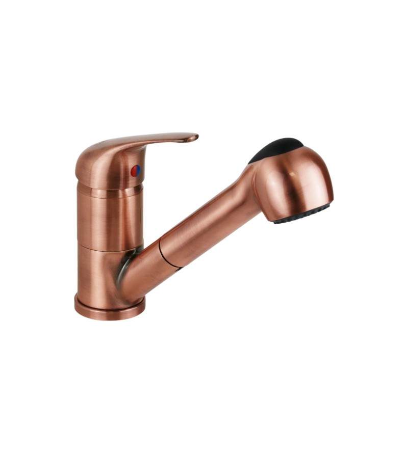 Traditional kitchen sink mixer with pull-out shower in copper colour ICROLLA TECNOMIX 7070VR