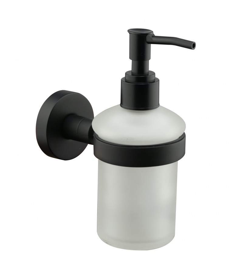 Dispenser per sapone liquido modello tondo con supporto nero opaco Icrolla Venezia 16053NO