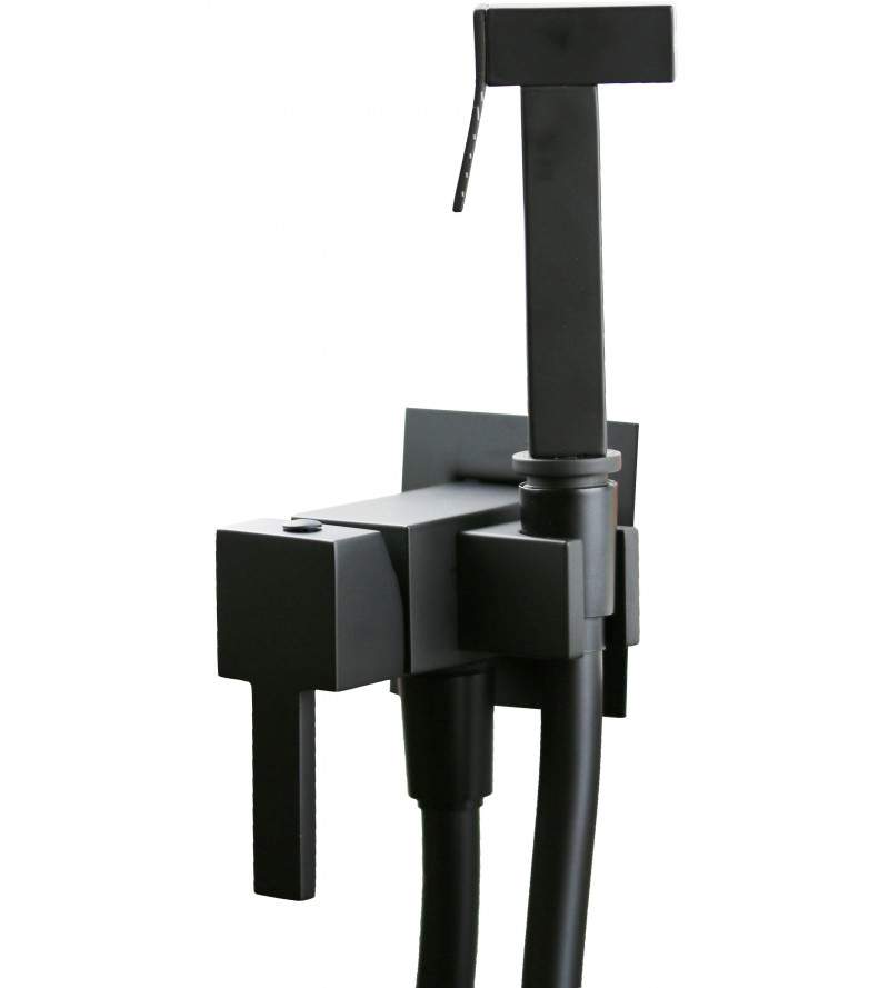 Matt black square model hygienic shower kit with mixer Damast 15869