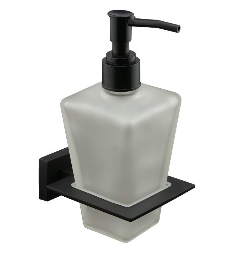 Dispensador de jabón líquido modelo cuadrado con soporte negro mate Icrolla Zurigo 16068NO