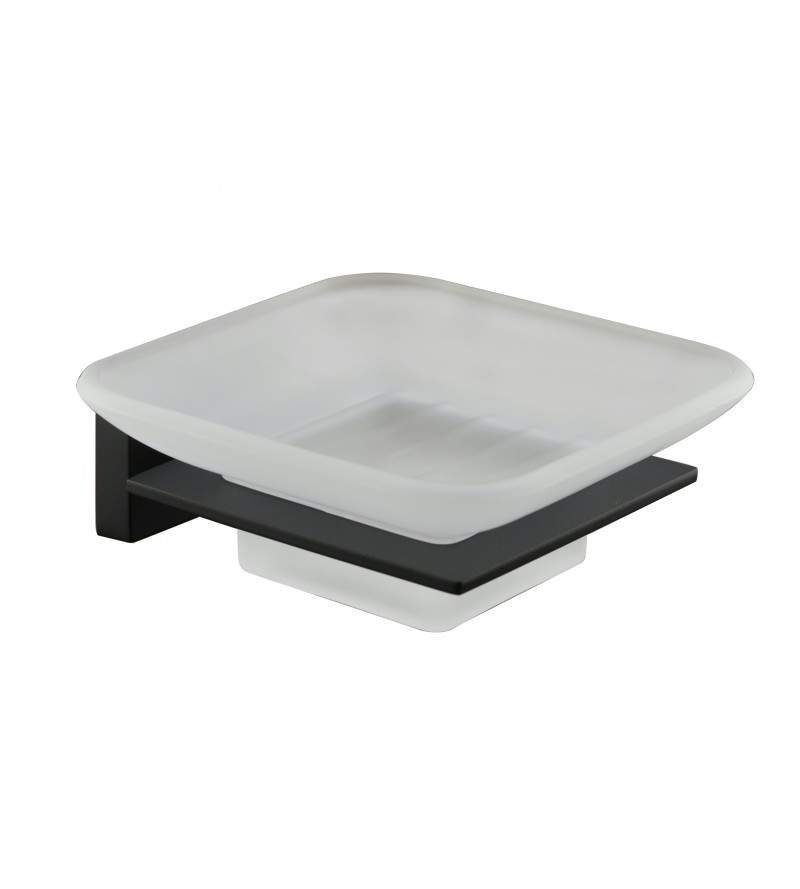 Square model soap dish with matt black support Icrolla Zurigo 16070NO