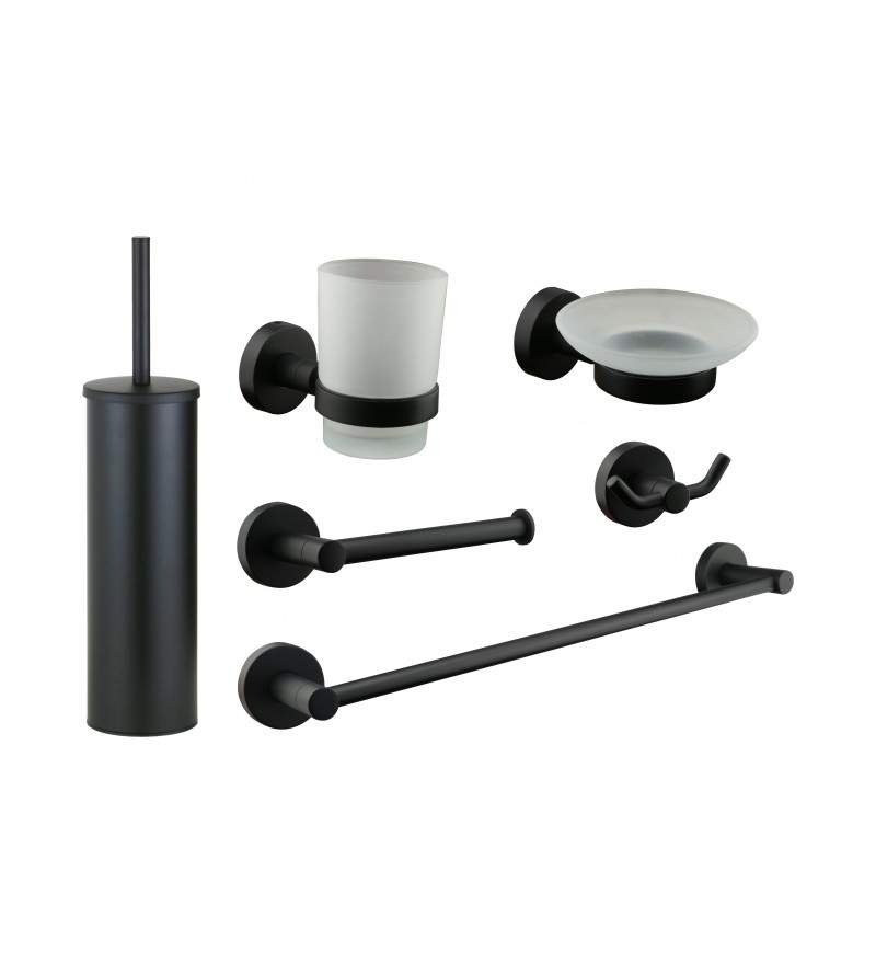 Round model bathroom accessories set in matt black finish Icrolla Venezia KITVENEZIA1NO