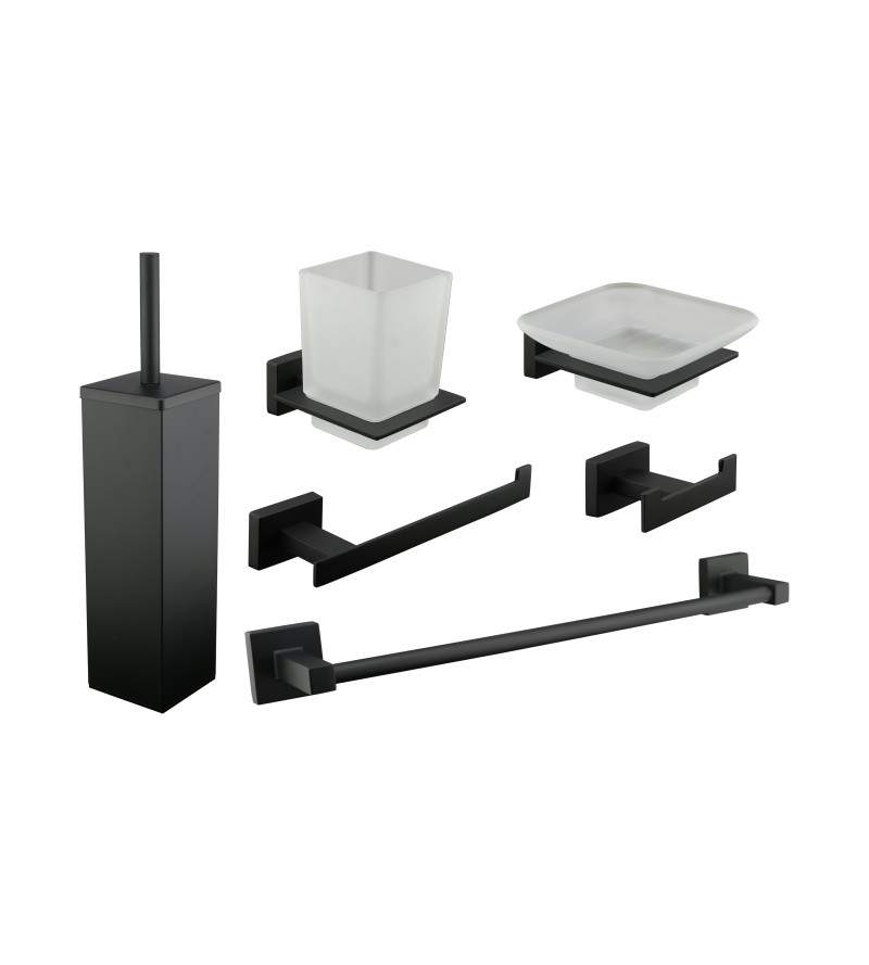 Ensemble d'accessoires de salle de bain, modèle carré, finition noir mat Icrolla Zurigo KITZURIGO1NO