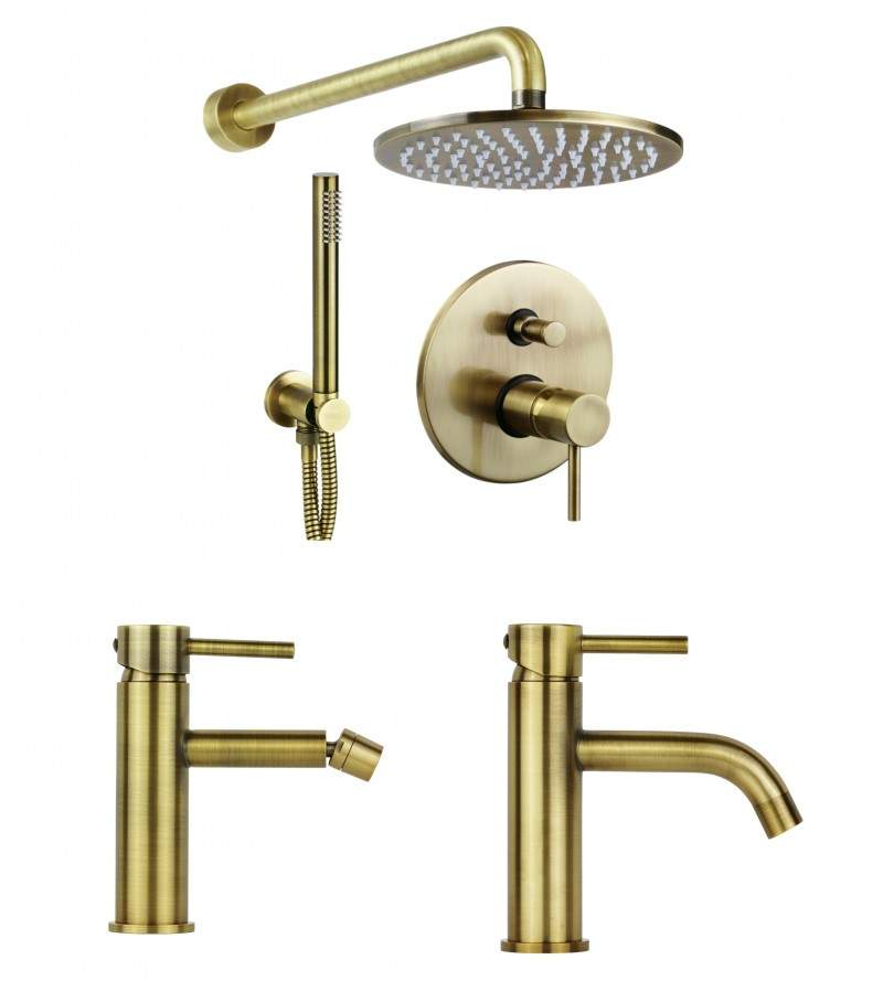 Complete bathroom package in bronze color shower kit and mixer taps Pollini Jessy KITJES2OA