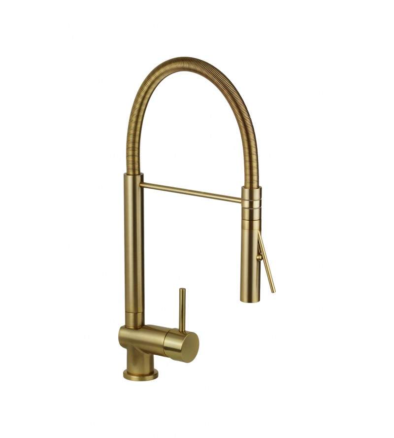 Kitchen sink mixer in brushed gold color with spring Nice 29037M1OS