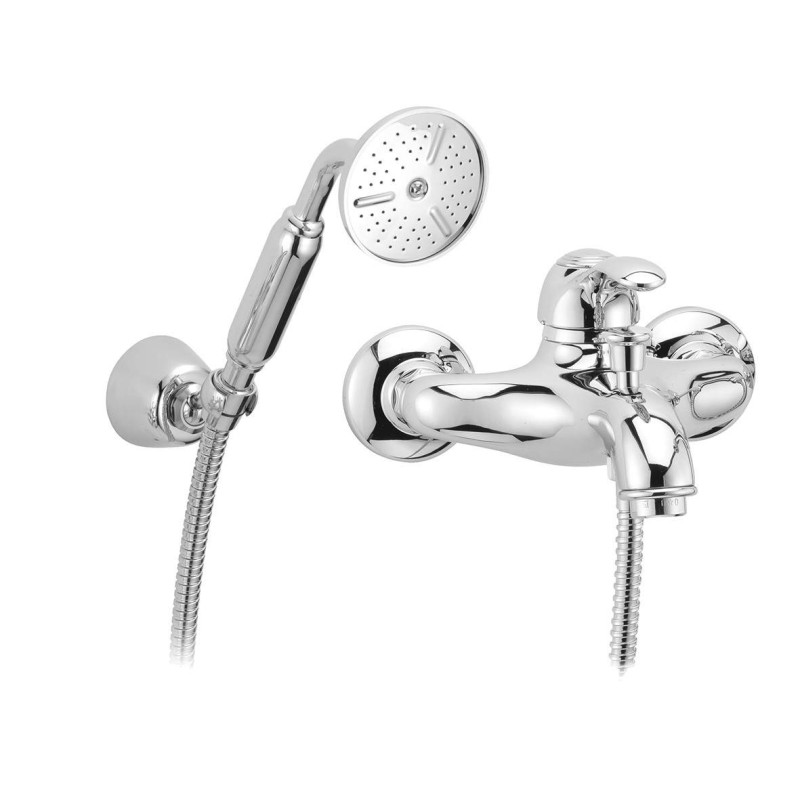 External bath mixer with wall-mounted shower holder in chrome-gold colour Porta&Bini Royal 42100CD