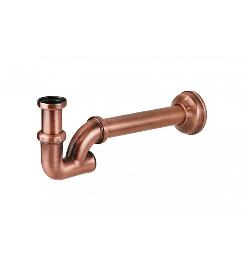Copper colored column sink trap with Ø1"1/4 connection and rear cap Piana 08920700RA