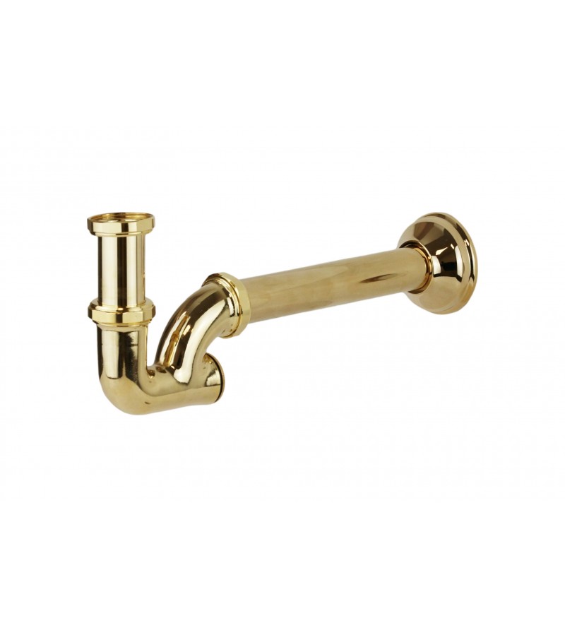 Siphon for free-standing washbasin in gold color with Ø1"1/4 connection and rear cap Piana 08920700DO