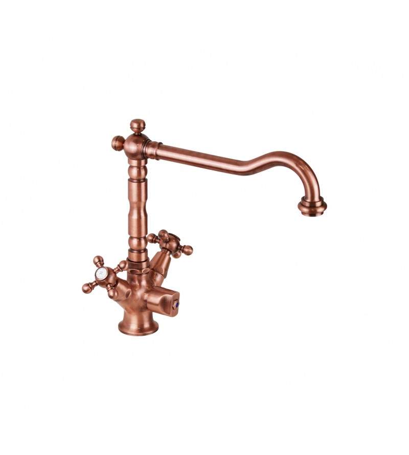 Double lever tap for kitchen sink three-way copper color Porta&Bini Old Fashion 62072RA