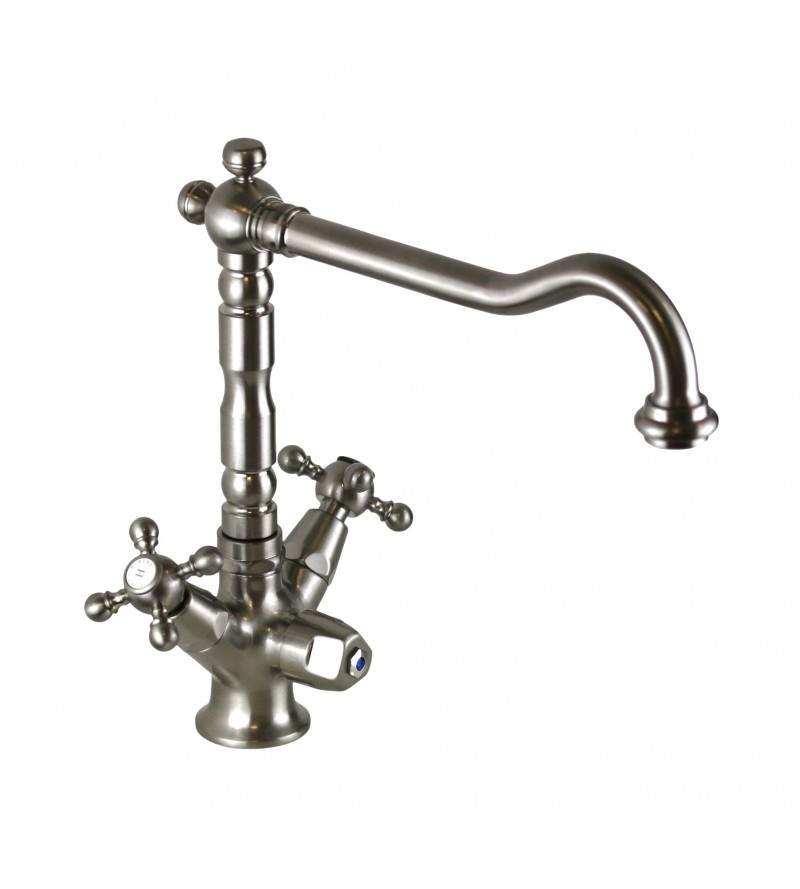 Three-way double lever kitchen sink tap in antique nickel colour Porta&Bini Old Fashion 62072NA