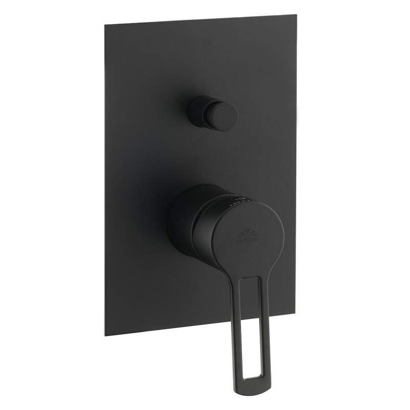 Matt black built-in shower mixer with steel plate diverter Paffoni Ringo RIN015NO/M
