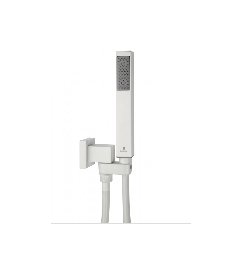 Matt white shower kit with wall bracket and water outlet Bossini Cube C55005