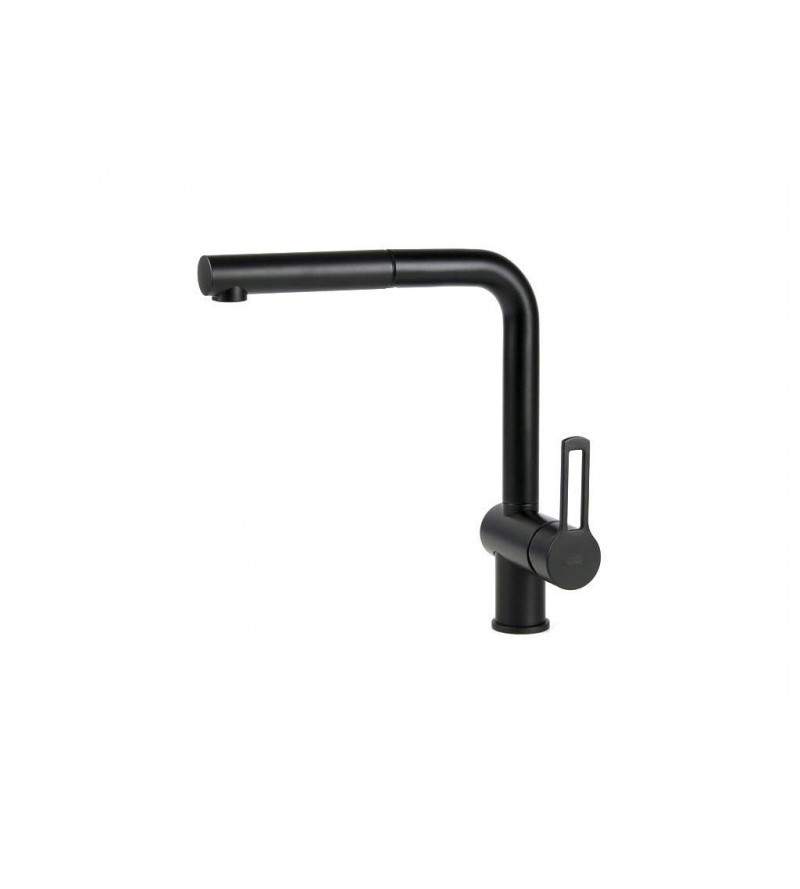 Matt black kitchen sink mixer with pull-out shower Paffoni Ringo RIN185NO