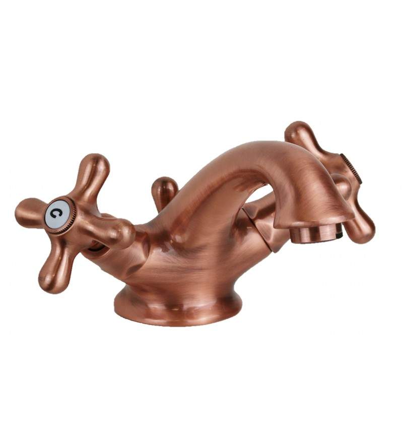 Double-lever basin faucet with copper-colored curved spout Paffoni Iris IRV065RM
