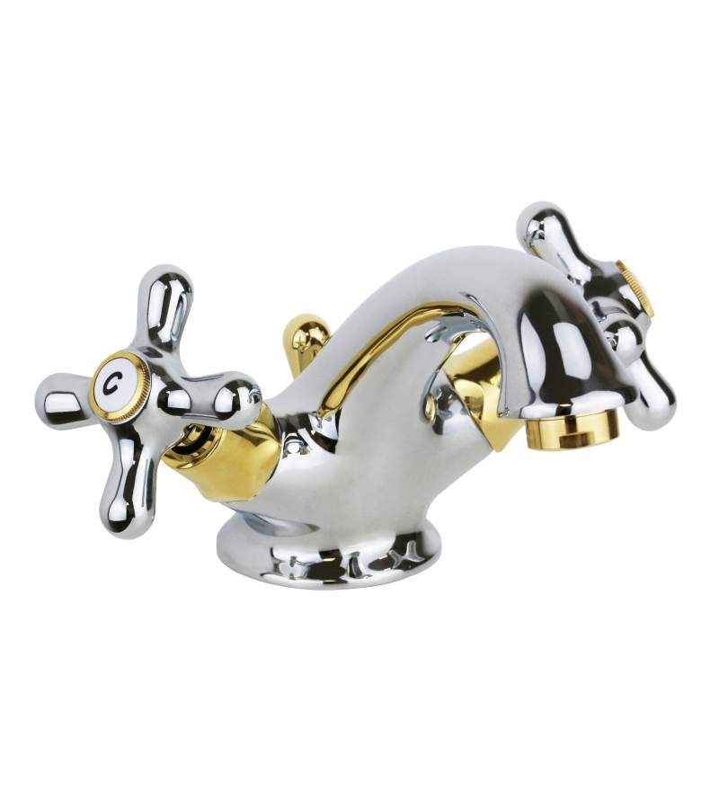 Elegant double lever tap for bathroom sink in chrome-gold color Paffoni Iris IRV065CO