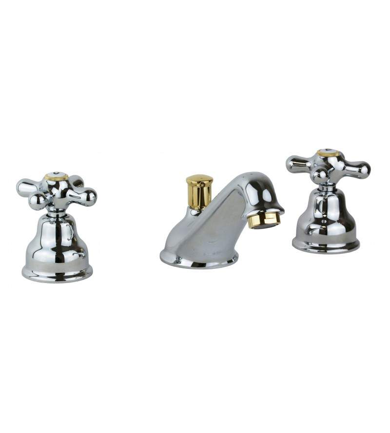 Three-hole basin tap in chrome-gold color with low spout Paffoni Iris IRV058CO