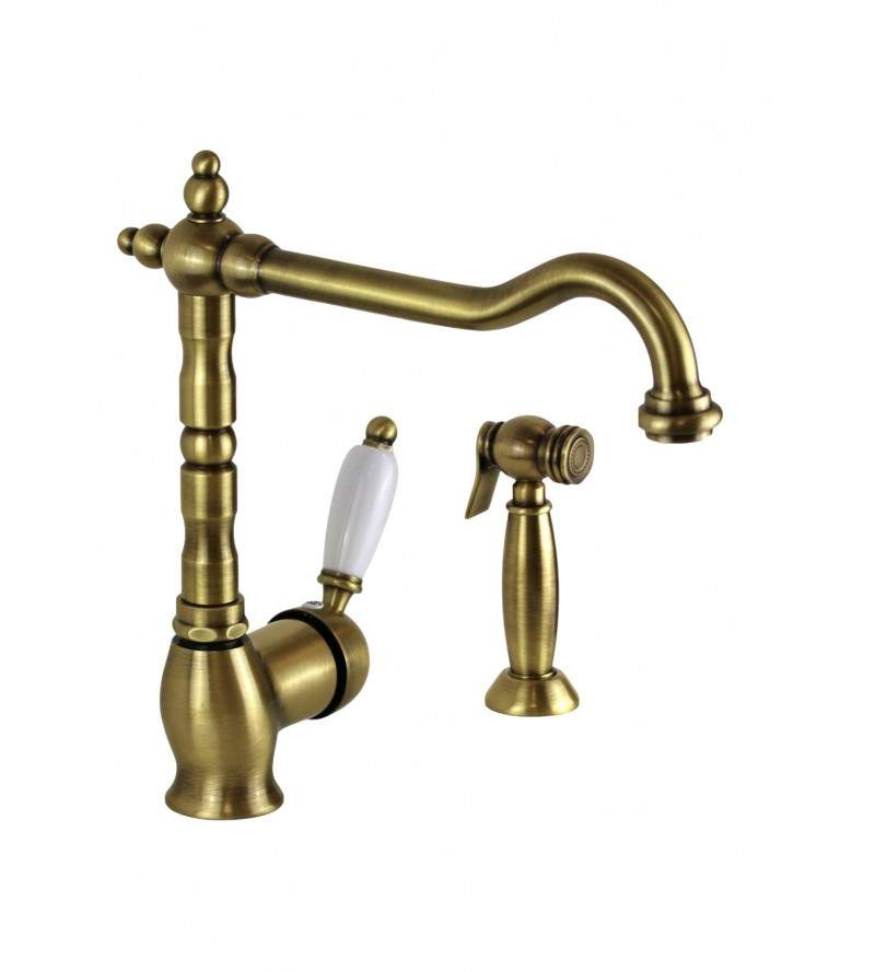 Kitchen sink mixer with external pull-out shower in bronze colour Porta & Bini New Old 50478BR