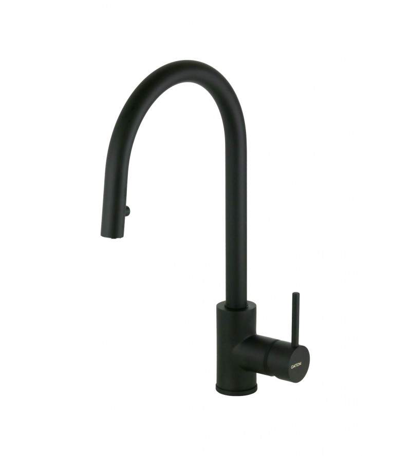 Matt black kitchen sink mixer with concealed shower Gattoni 0350/PCNO