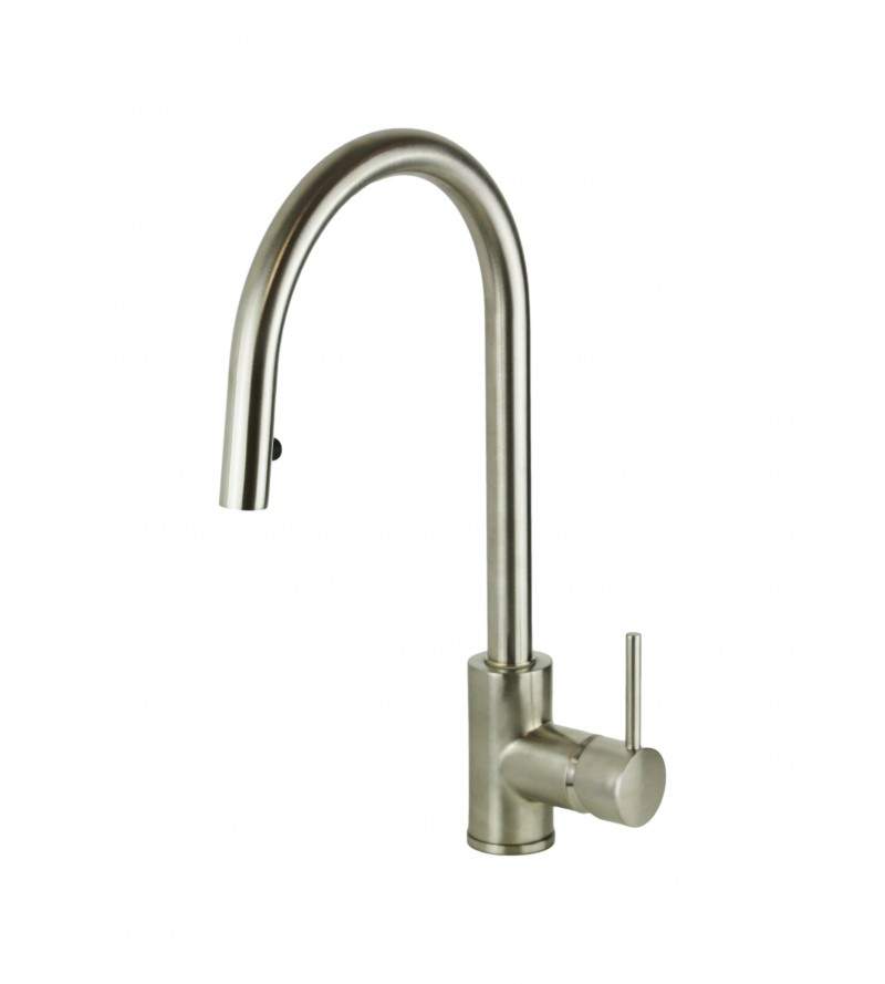 Brushed steel kitchen sink mixer with concealed shower Gattoni 0350/PCNS