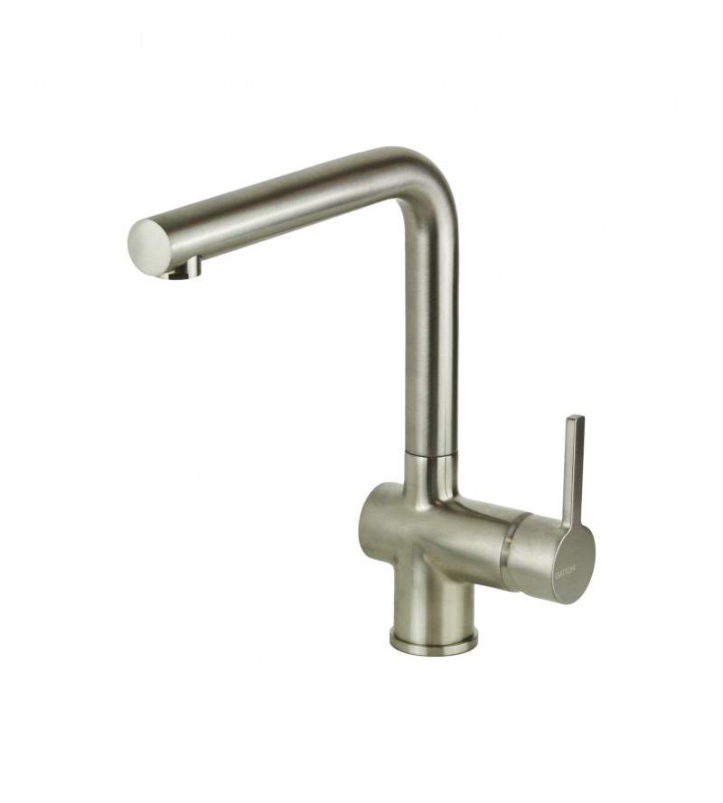 Kitchen sink mixer with swivel spout in brushed steel brass Gattoni PC0420.NS