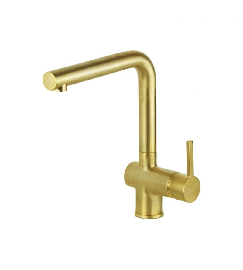 Kitchen sink mixer with swivel spout in brushed gold brass Gattoni PC0420.SG