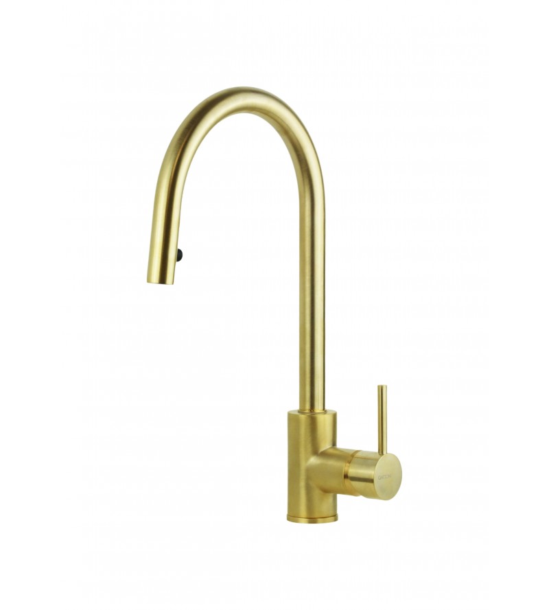 Brushed gold kitchen sink mixer with concealed shower Gattoni 0350/PCSG
