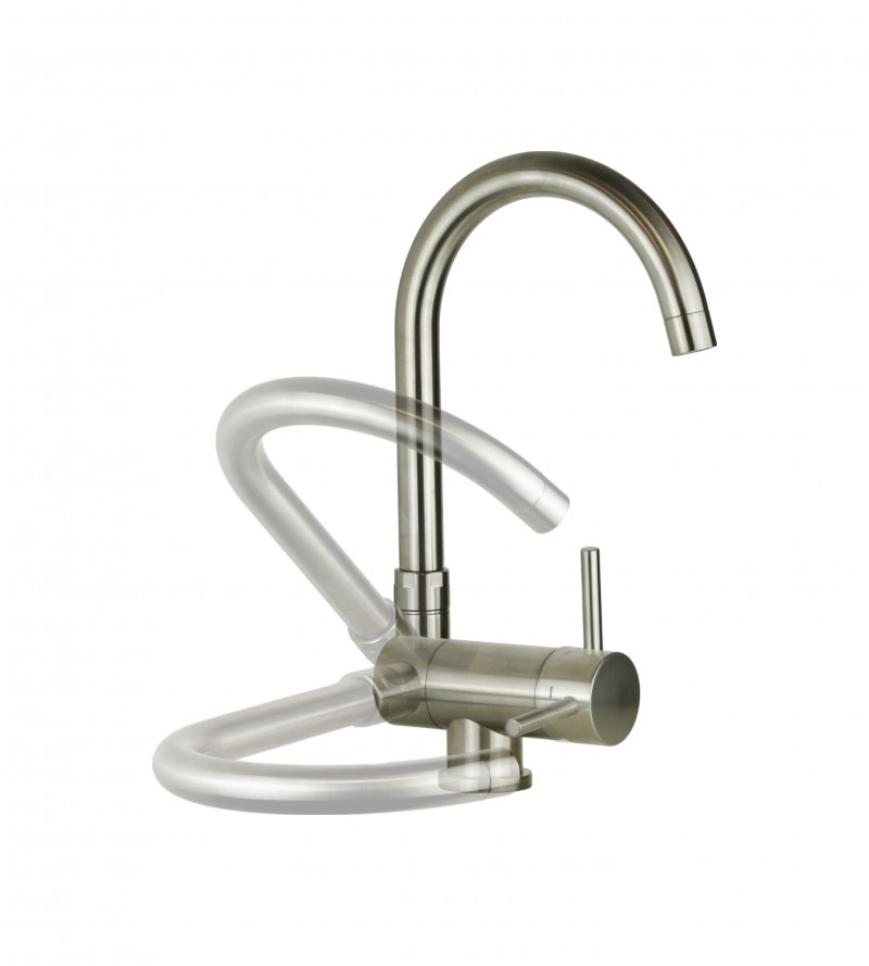 Sink mixer with brushed steel color reclining spout Paffoni Stick SK189ST