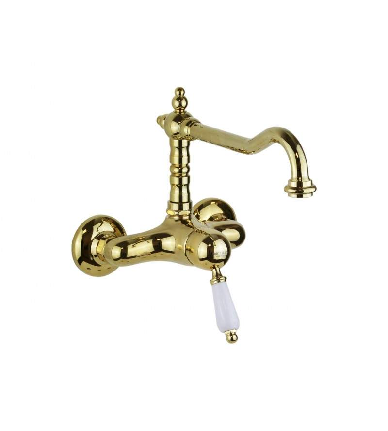 Wall mounted sink mixer with shiny gold swivel spout Porta & Bini New Old 50451