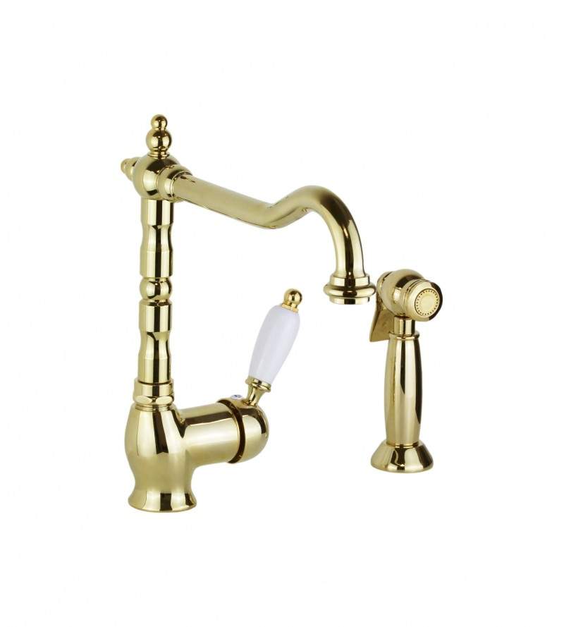 Kitchen sink mixer with gold color pull-out external shower Porta & Bini New Old 50478DO