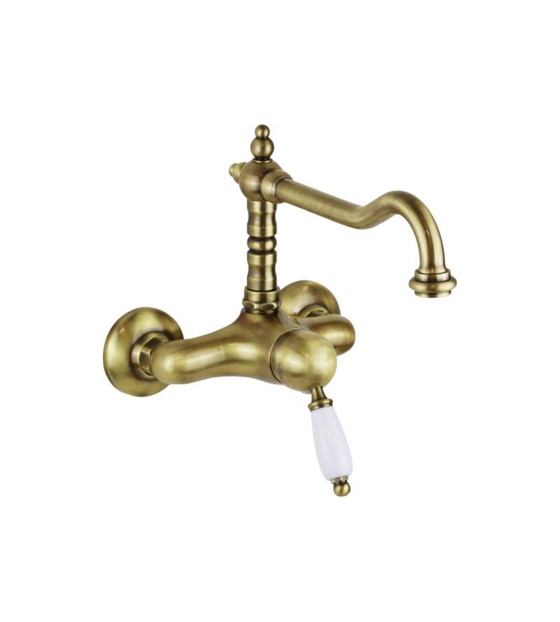 Wall-mounted sink mixer in bronze color with high swivel spout Porta & Bini New Old 50451BR