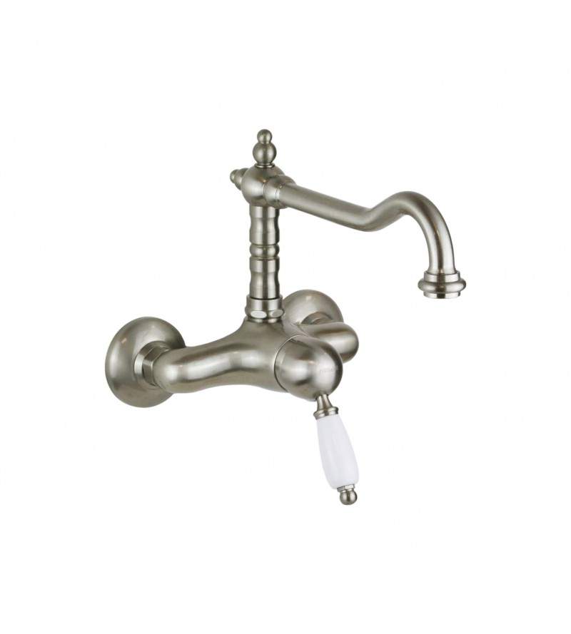 Antique nickel wall-mounted sink mixer with high swivel spout Porta & Bini New Old 50451NA