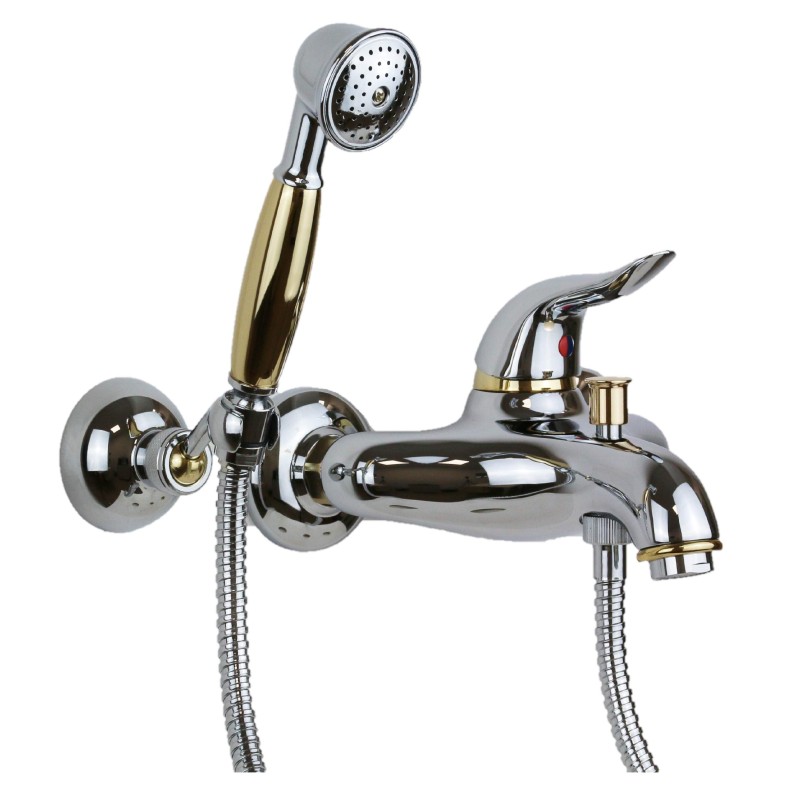 External bath mixer with shower set in chrome-gold colour Nice Wilson 2828003CRO