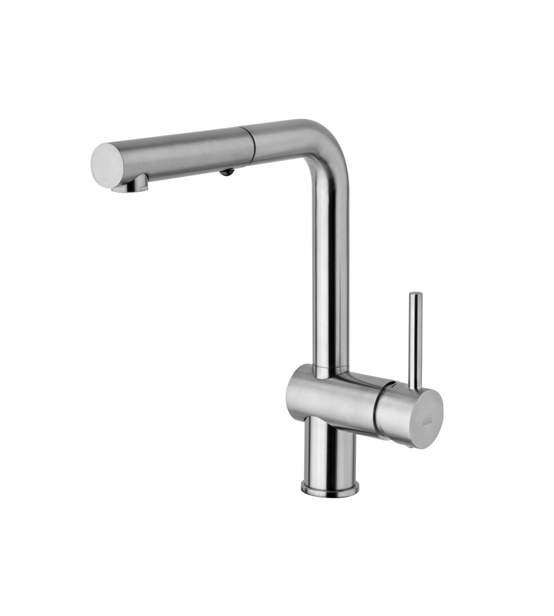 Kitchen sink mixer in brushed steel color with pull-out double jet shower Paffoni Light LIG285ST-MET