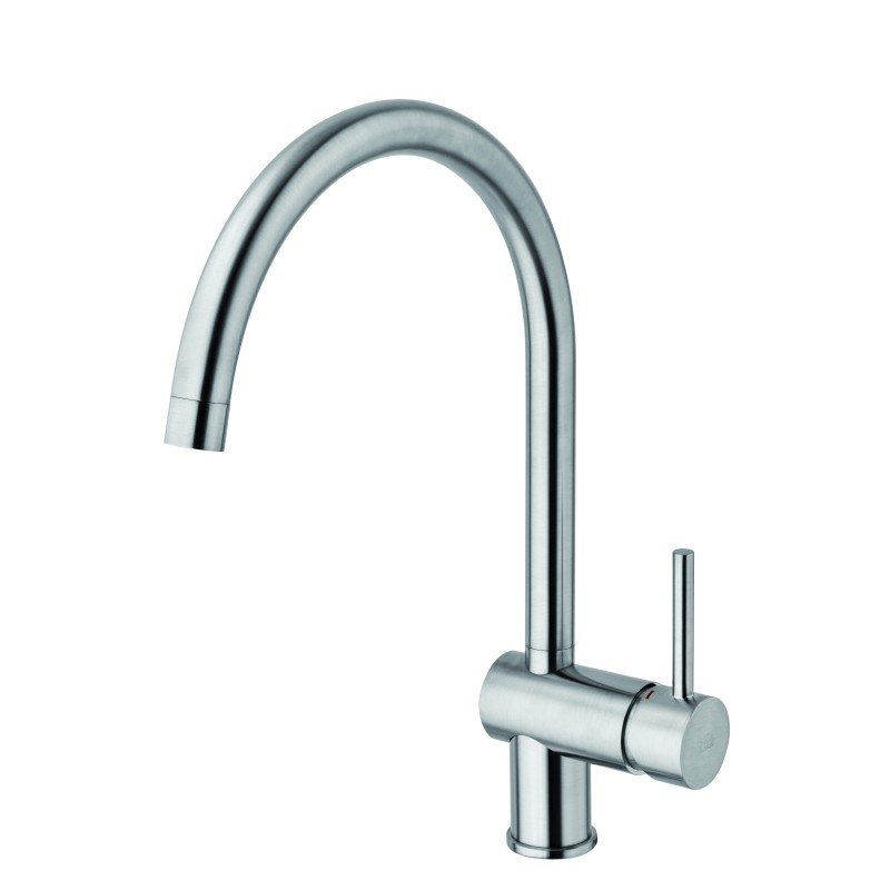Kitchen sink mixer in brushed steel with round swivel spout Paffoni Light LIG280ST