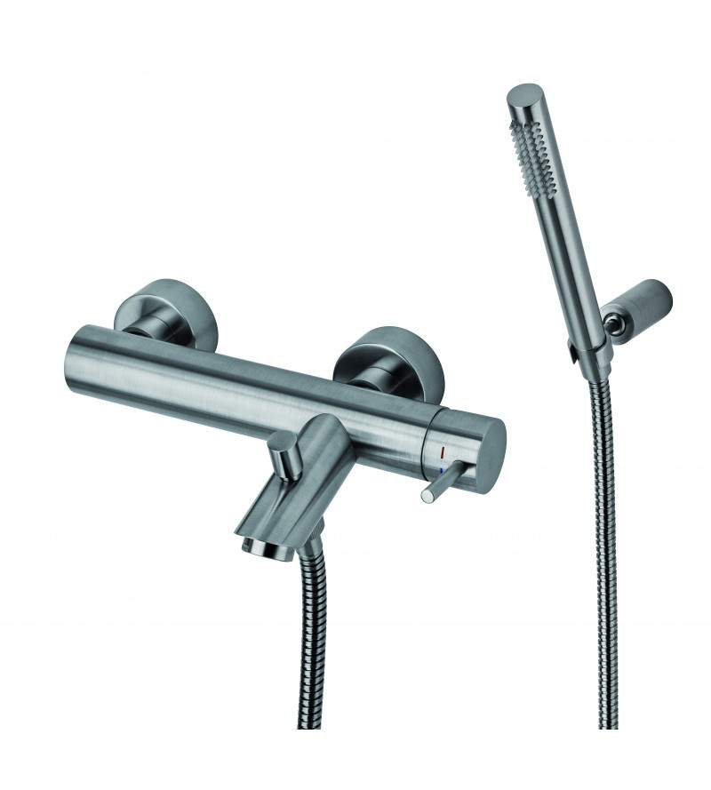 External bath mixer in brushed steel with shower Paffoni Light LIG023ST