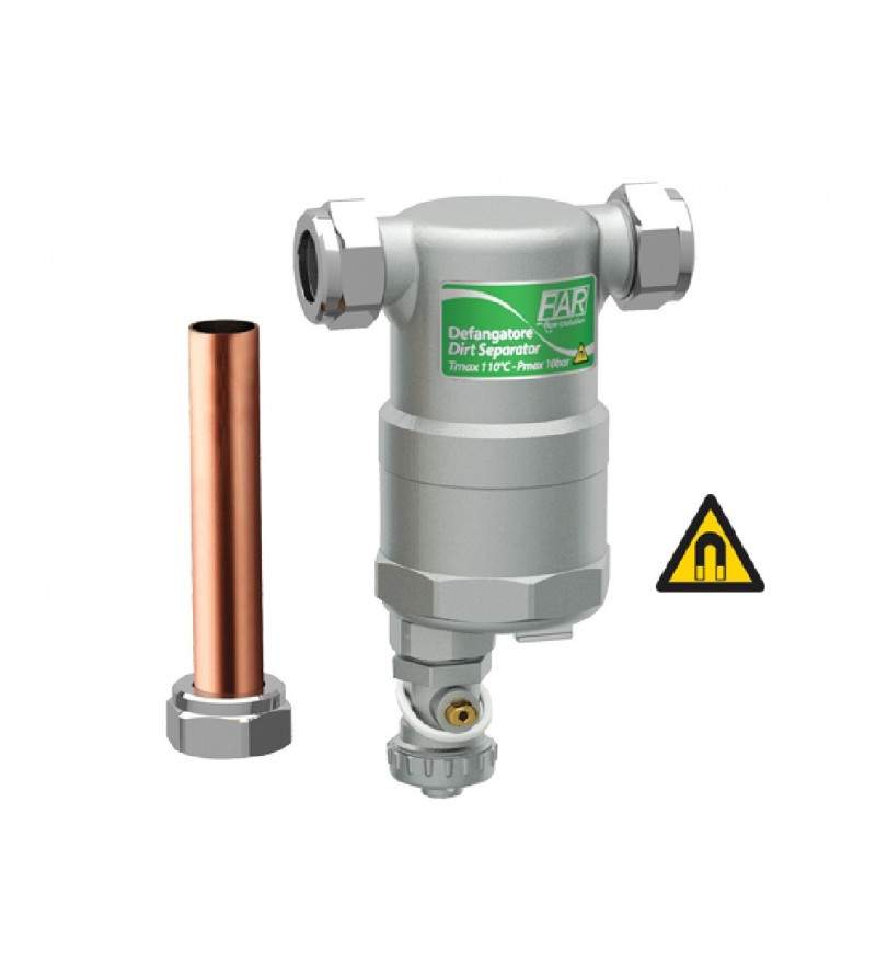 Ultra compact dirt separator with straight connections for heating systems complete with magnetic FAR 2278
