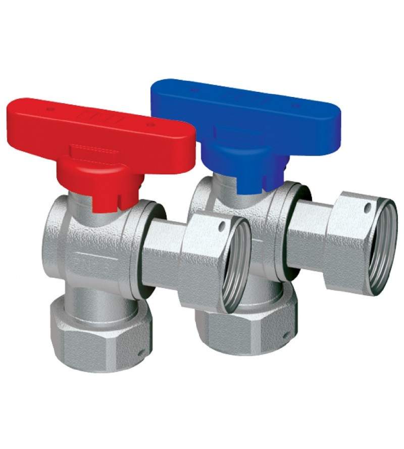 Chrome-plated angled shut-off ball valve complete with double swiveling nuts FAR 3099C