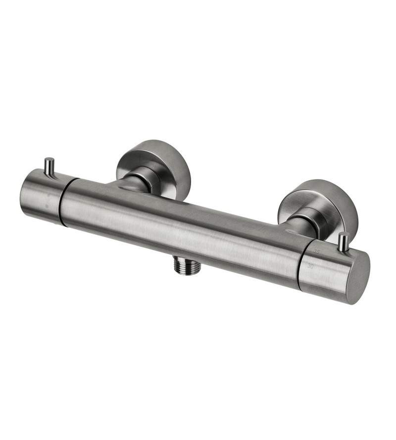 External thermostatic shower mixer in brushed steel colour Paffoni Light LIQ168EST
