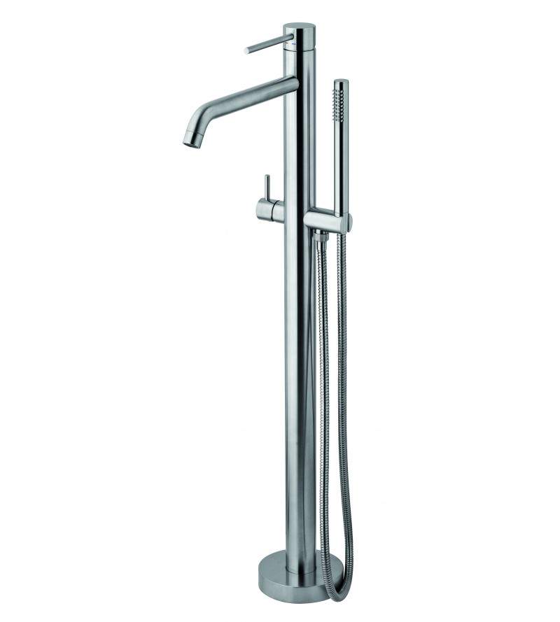 Floor mounted bath mixer in brushed steel colour Paffoni Light LIG032ST
