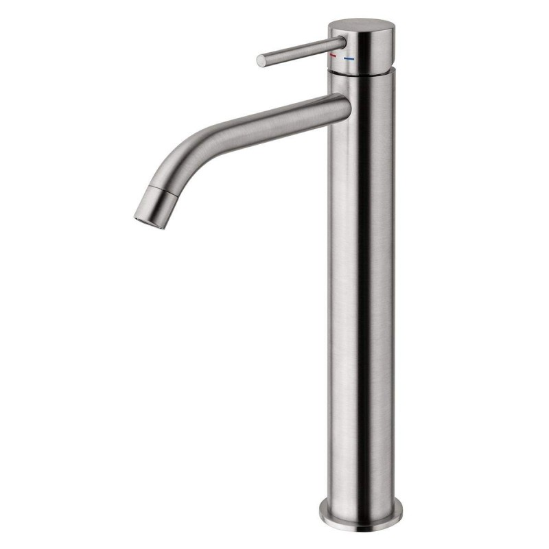 Tall basin mixer in brushed steel color without waste Paffoni Light LIG081ST
