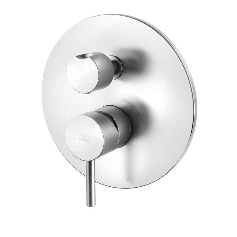 Built-in shower mixer with two outlets in brushed steel color with rotary diverter Paffoni Light LIG018ST