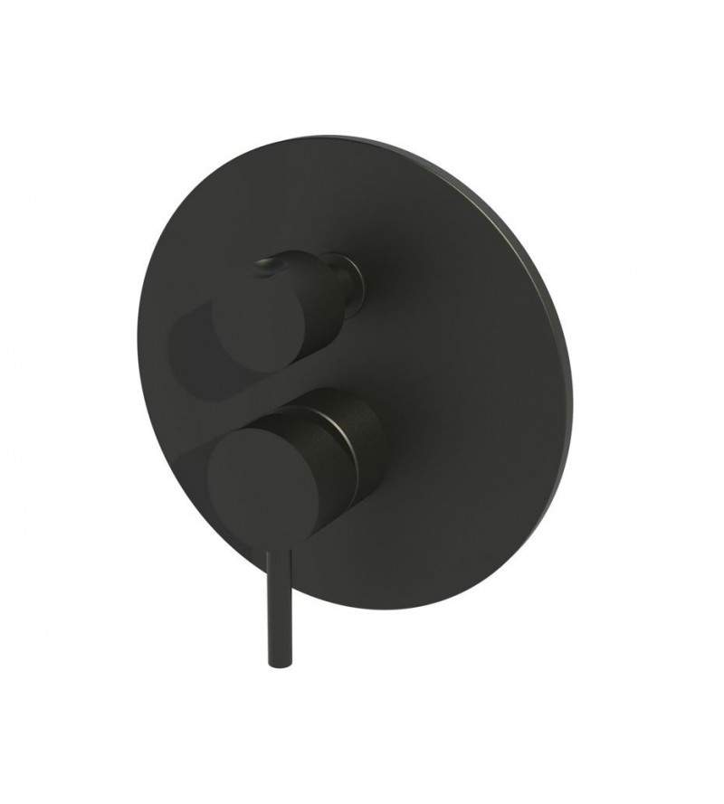 Mitigeur de douche à encastrer avec deux sorties de couleur noir mat avec inverseur rotatif Paffoni Light LIG018NO