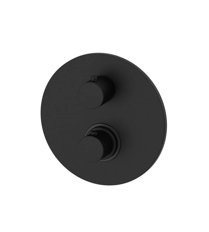 Mezclador termostático de ducha empotrado de doble salida en color negro mate Paffoni Light LIQ018NO