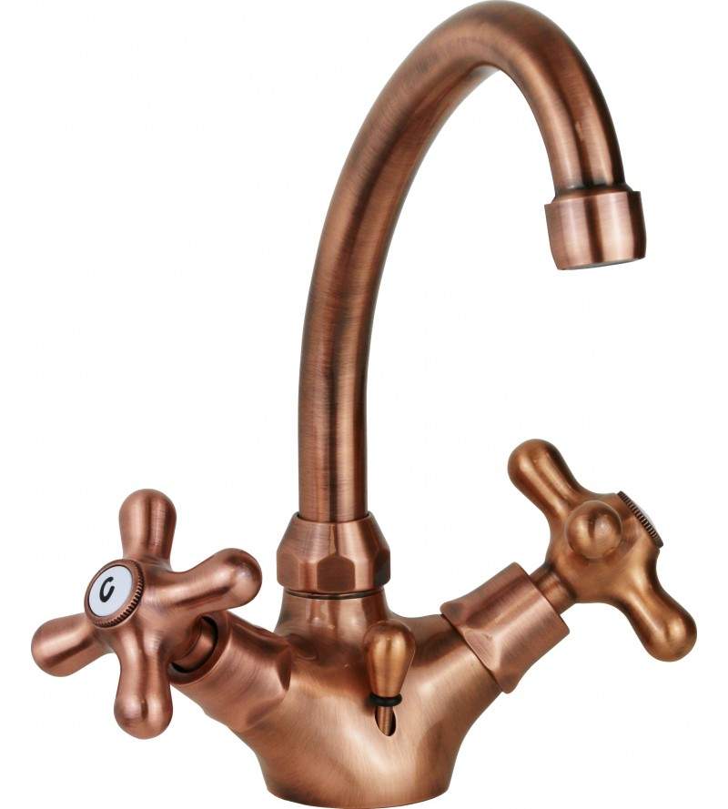 Two-lever sink faucet with copper colored swivel spout Paffoni Iris IRV077RM