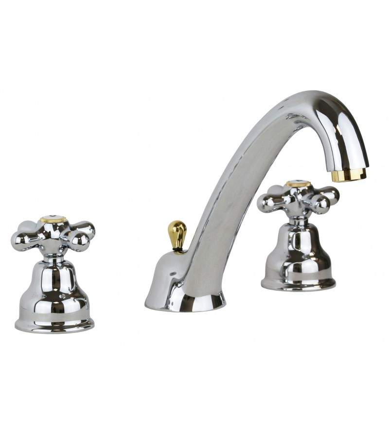 3-hole tap with tall spout in chrome-gold colour Paffoni Iris IRV055CO