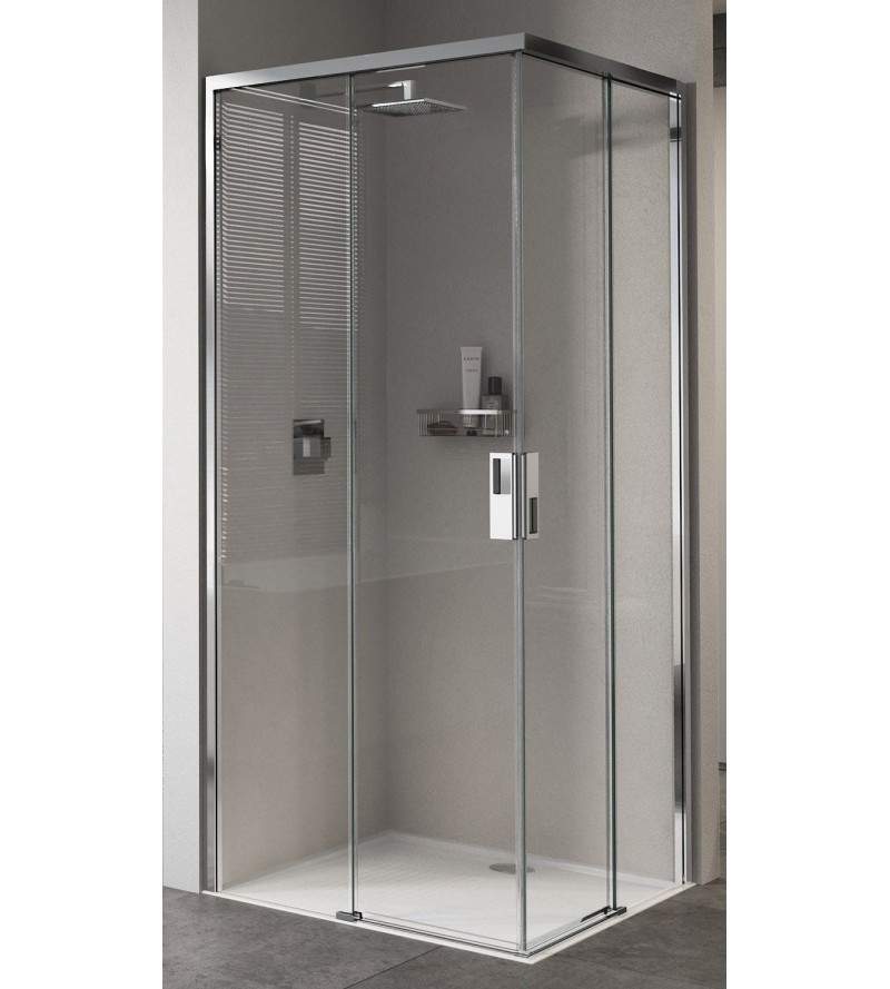 Mampara de ducha de esquina 2 puertas correderas 100 x 80 cm instalación izquierda Novellini Opera A