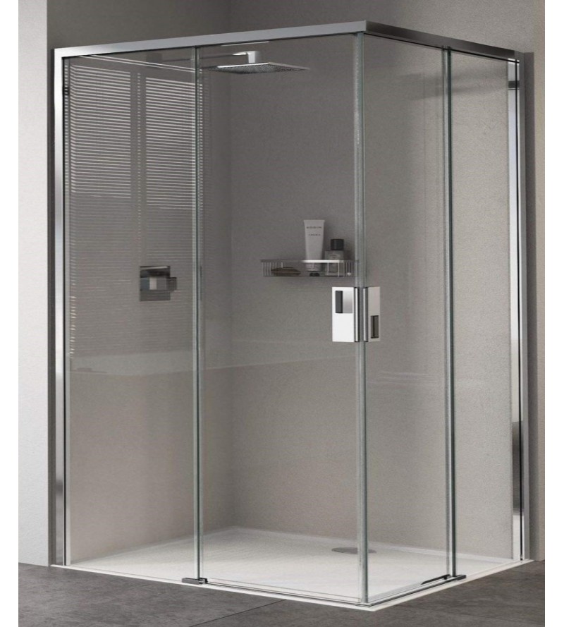Mampara de ducha de esquina 2 puertas correderas 120 x 80 cm instalación izquierda Novellini Opera A